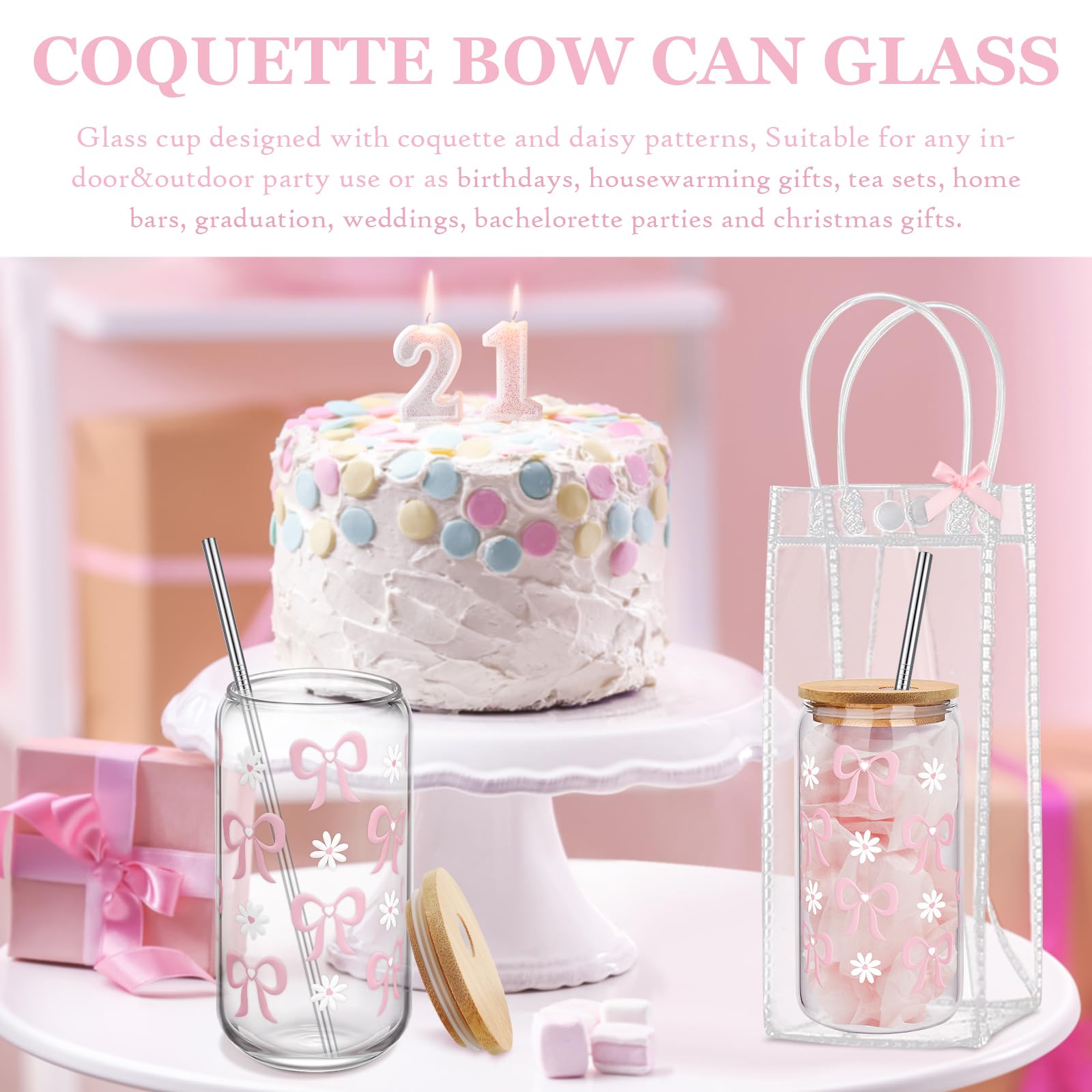 Giesiery Coquette Bow Cup glass lid to keep drinks fresh.
