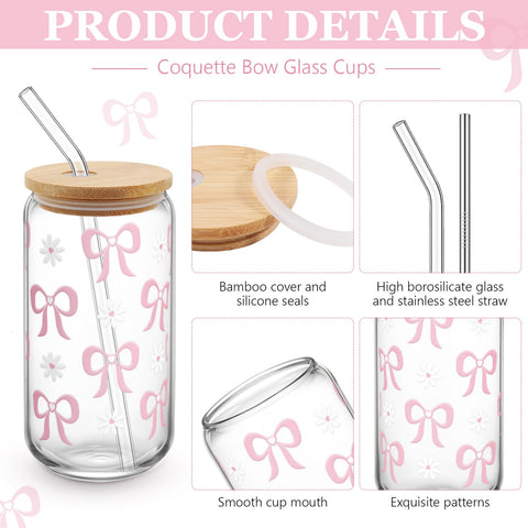 Giesiery Coquette Bow Cup straw set with glass and stainless options.