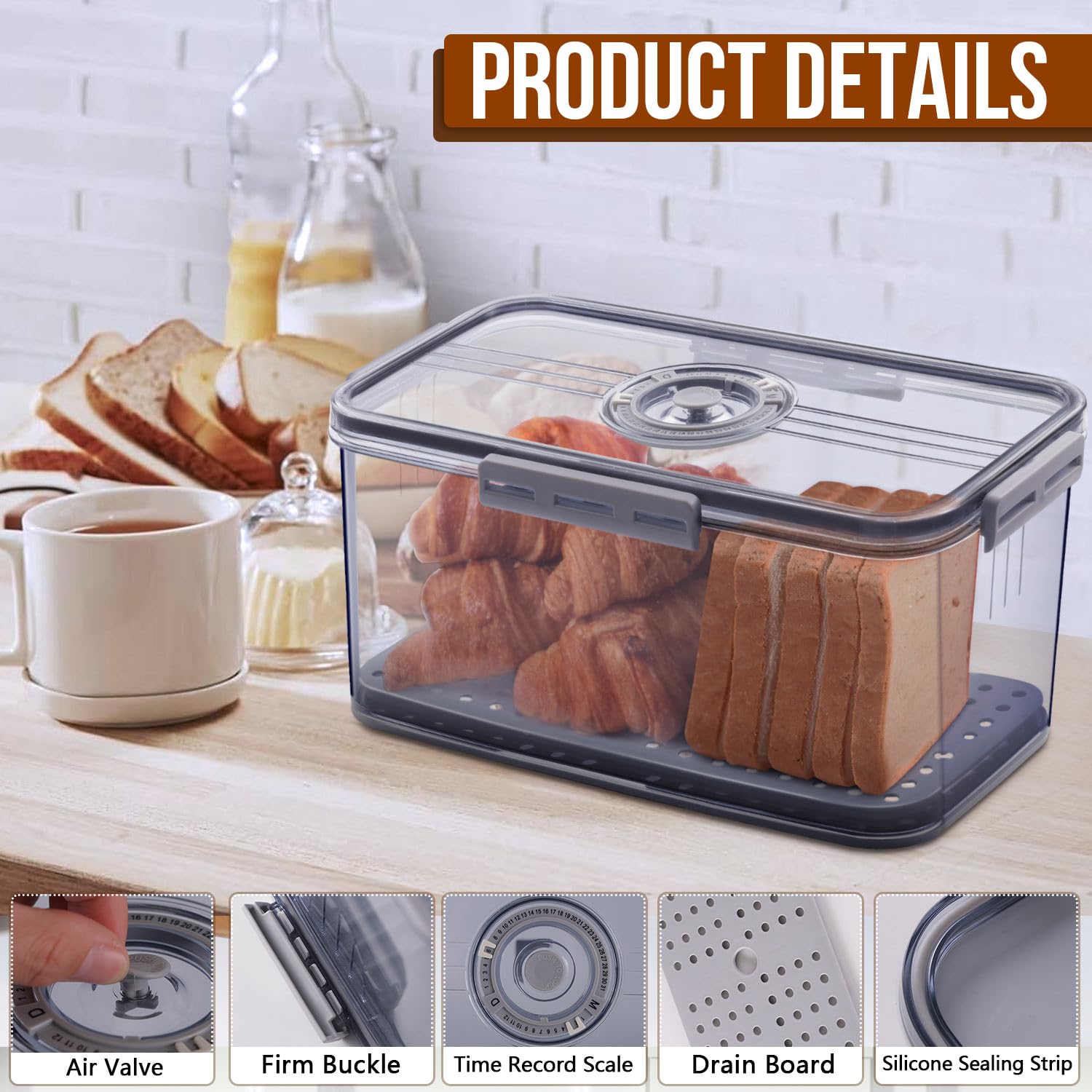 Gifhomfix bread box time dial highlights storage date tracking for freshness.