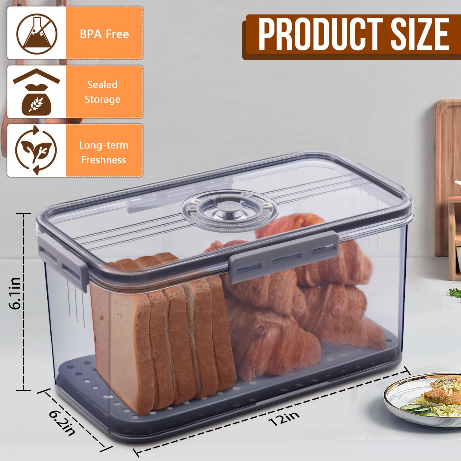 Gifhomfix bread box front view highlights transparent body for quick visibility.
