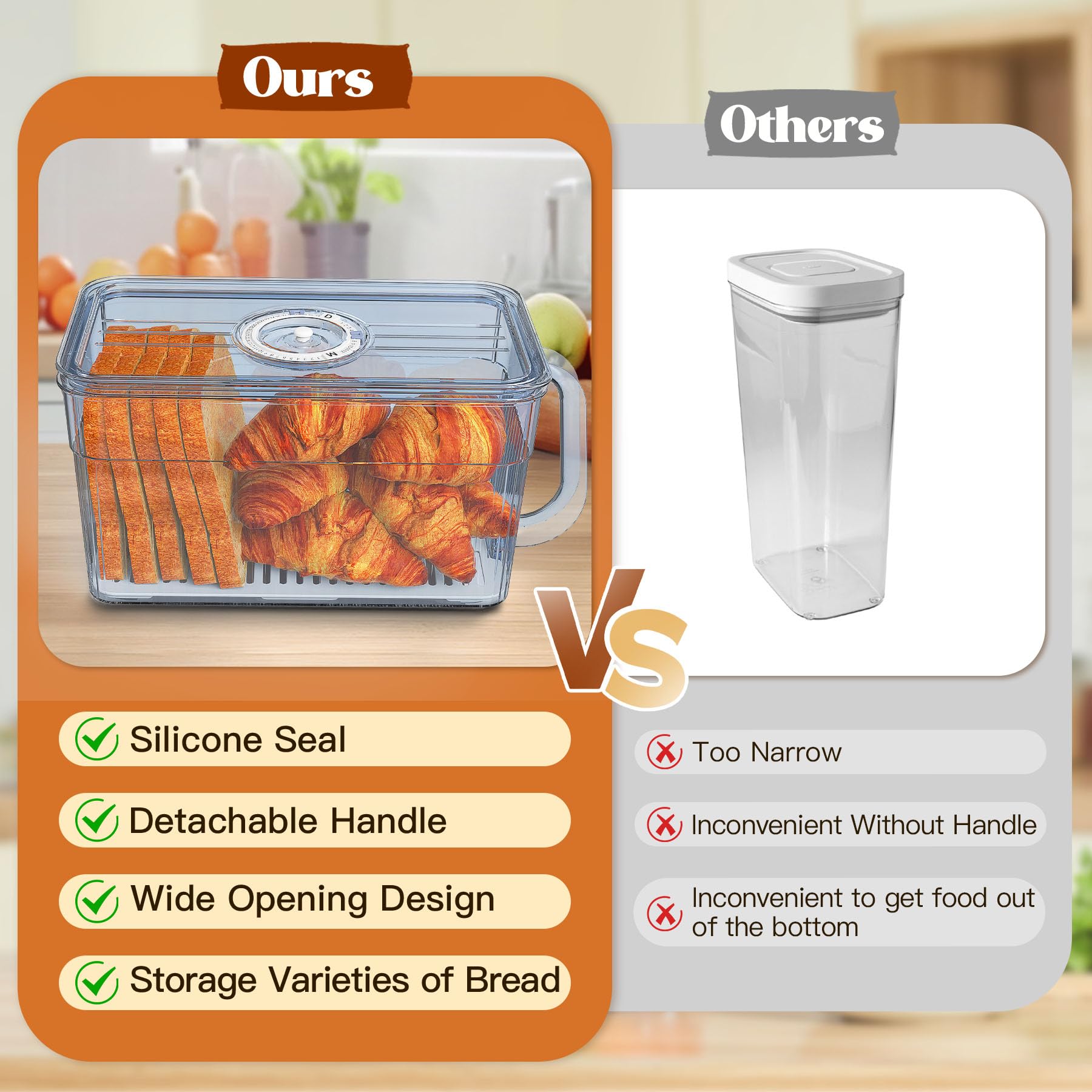 Gifhomfix bread box stackable design saves counter and pantry space.