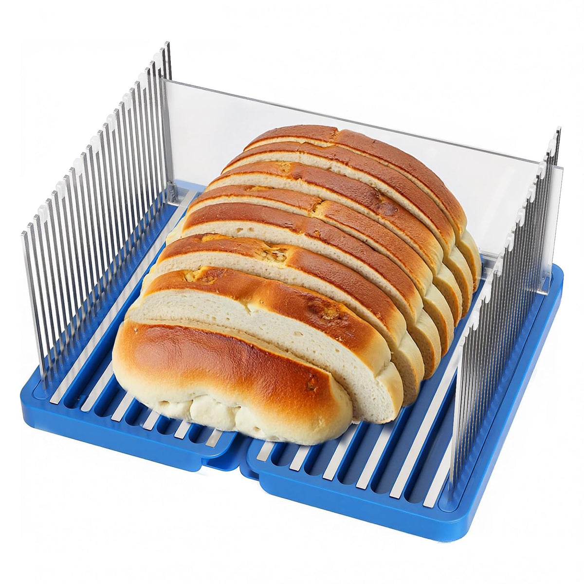 Gifhomfix bread slicer in blue with 304 stainless steel for clean cuts.