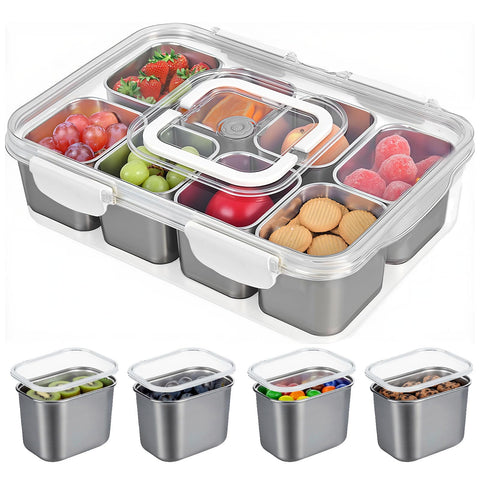 Gifhomfix Snackle Box front view shows eight-compartment tray for organized snacks.
