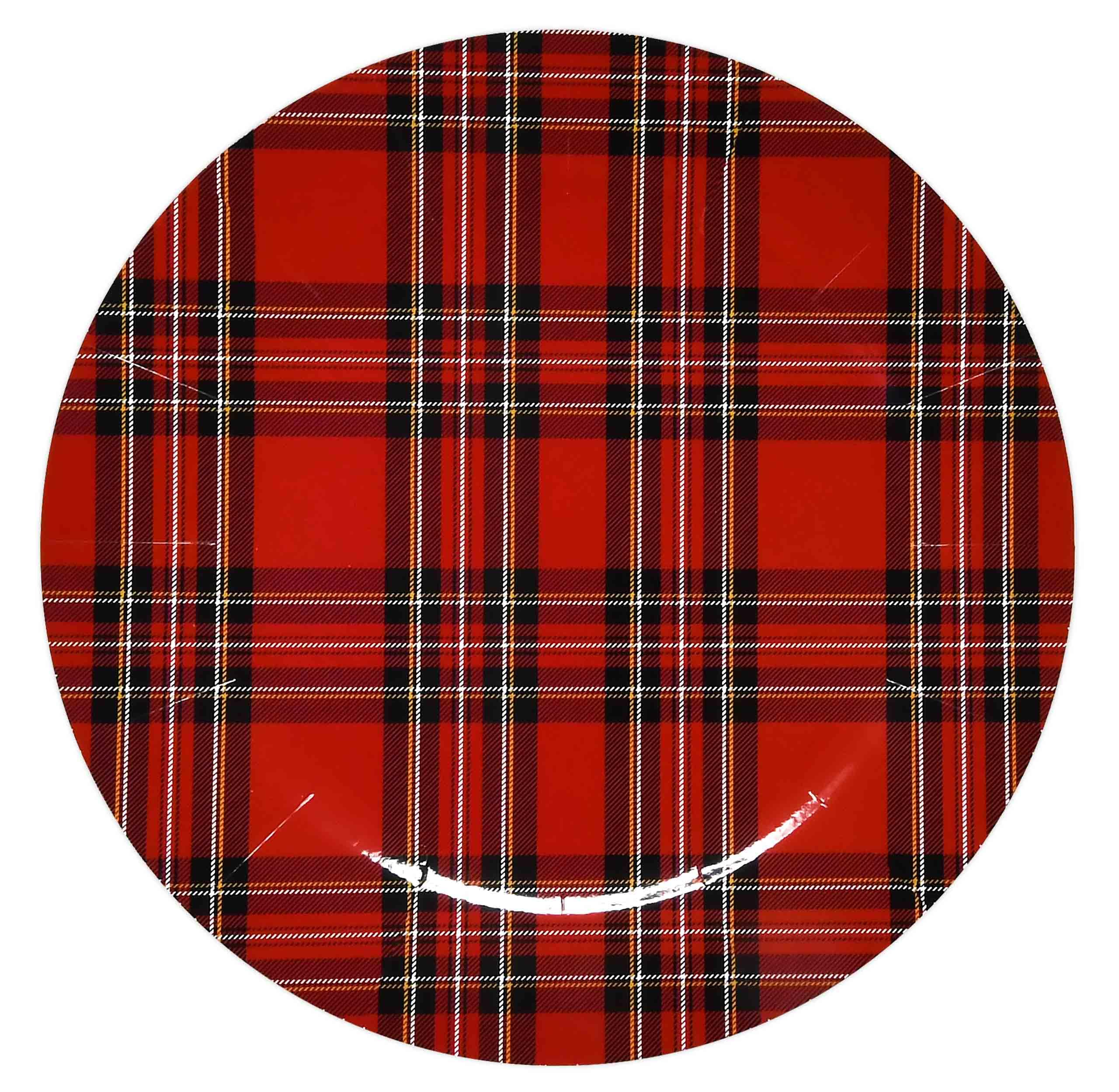 Gift Boutique buffalo plaid charger 13in rim detail enhances plate presentation and protects surfaces.