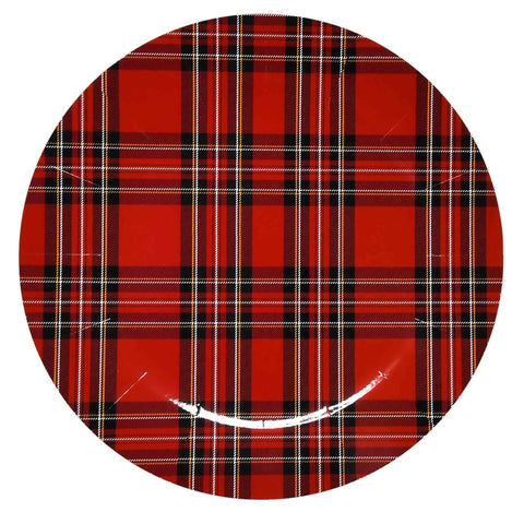 Gift Boutique buffalo plaid charger 13in rim detail enhances plate presentation and protects surfaces.