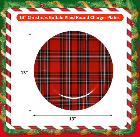 Gift Boutique buffalo plaid charger 13in wide rim helps prevent spills under plates.