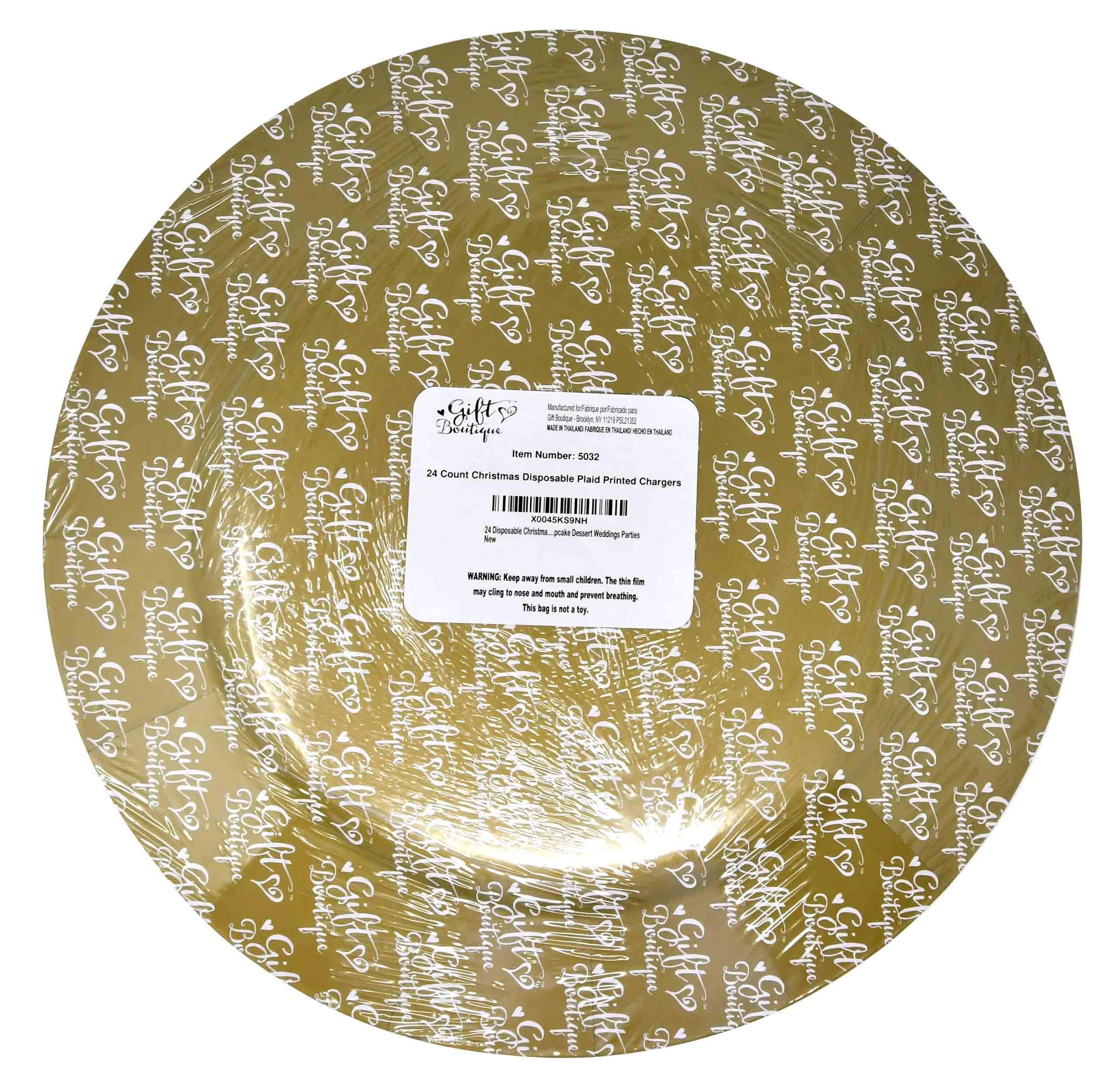 Gift Boutique charger plates 13in not microwave or dishwasher safe.