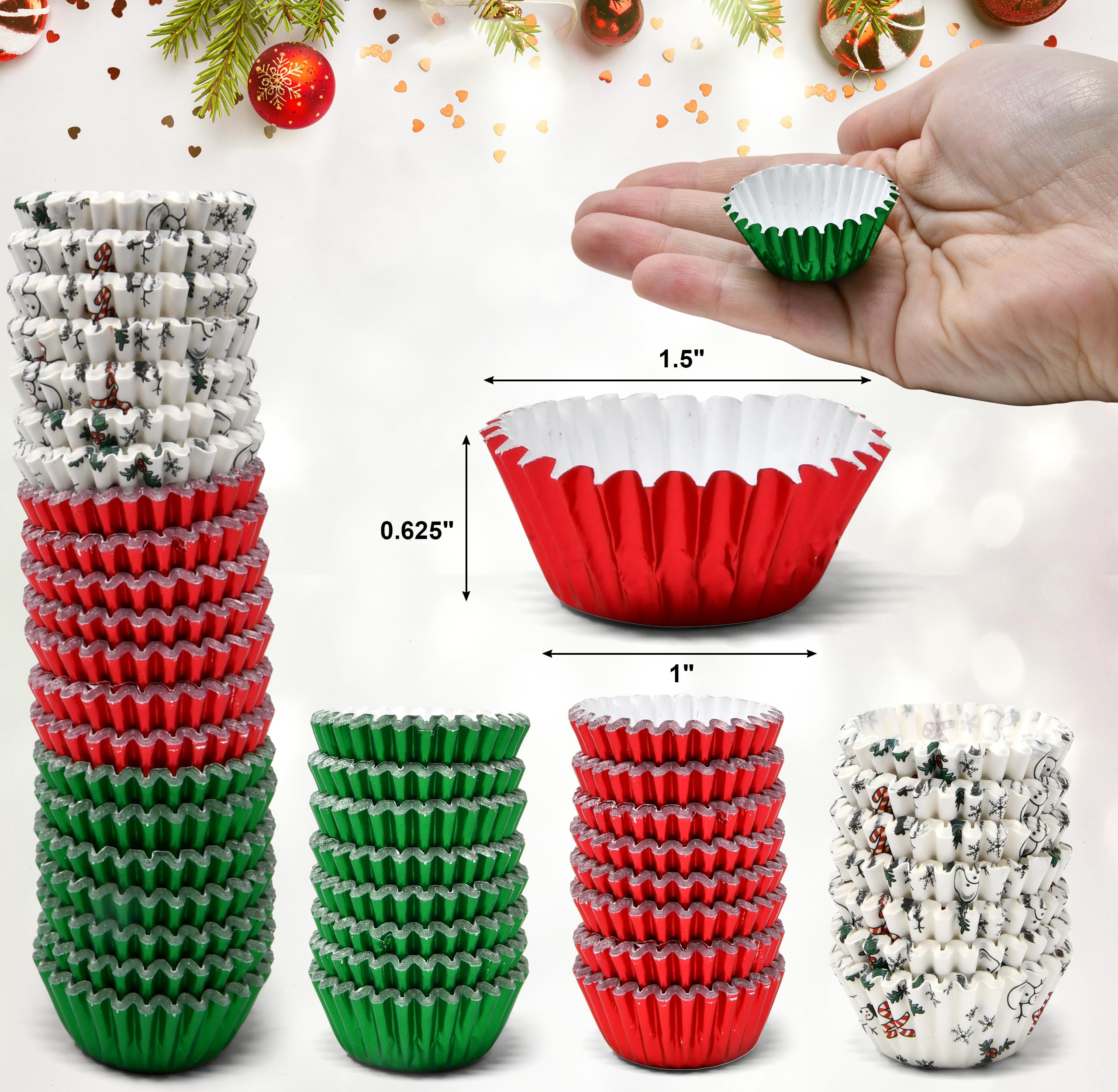 Gift Boutique mini Christmas cupcake liner green foil design, adds vibrant color to holiday treats.