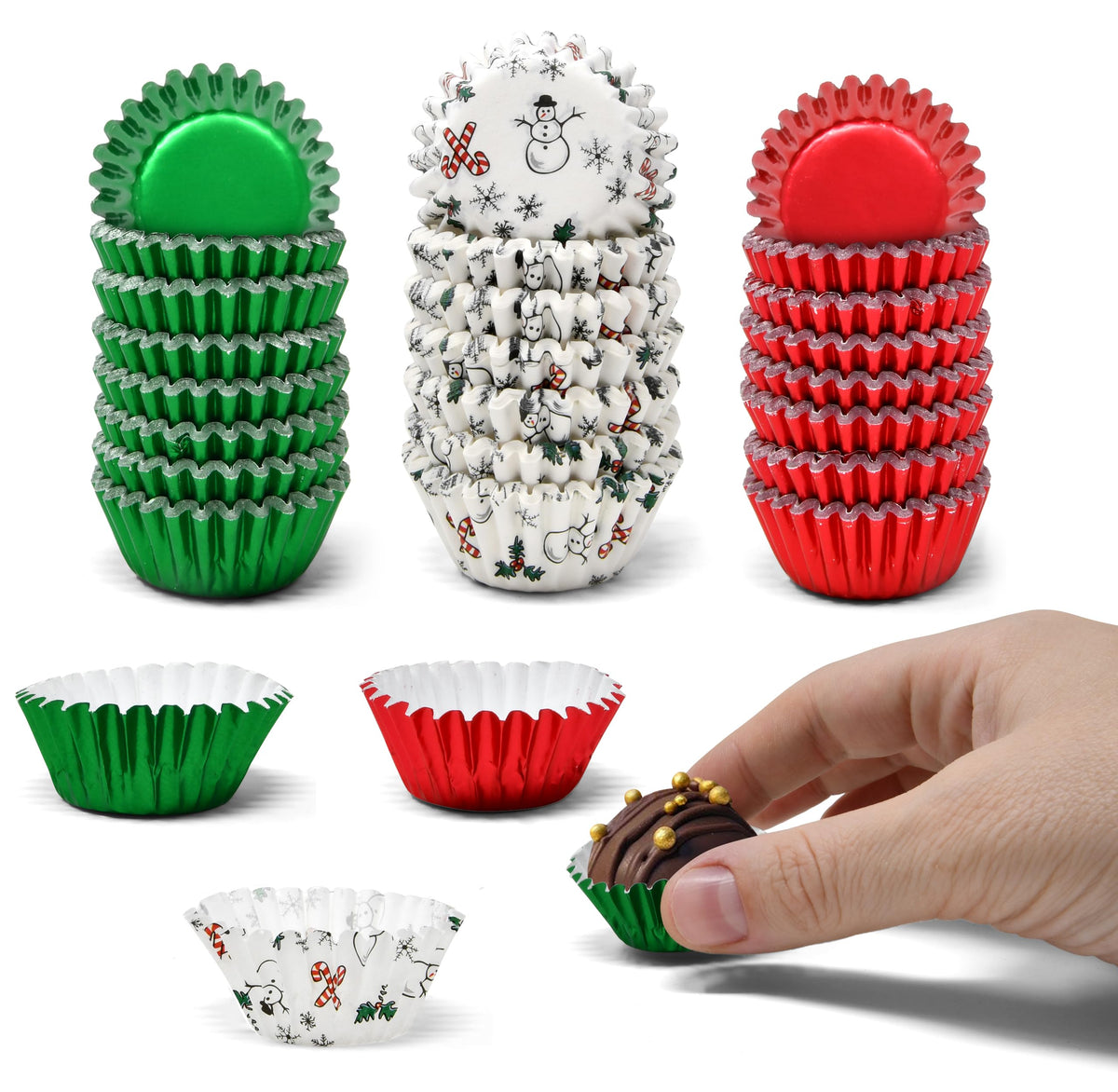 Gift Boutique mini Christmas cupcake liner red foil design, ideal for festive baking and presentation.