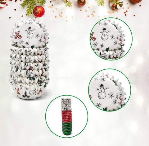 Gift Boutique snowman printed cupcake liner on white background, perfect for seasonal party desserts.