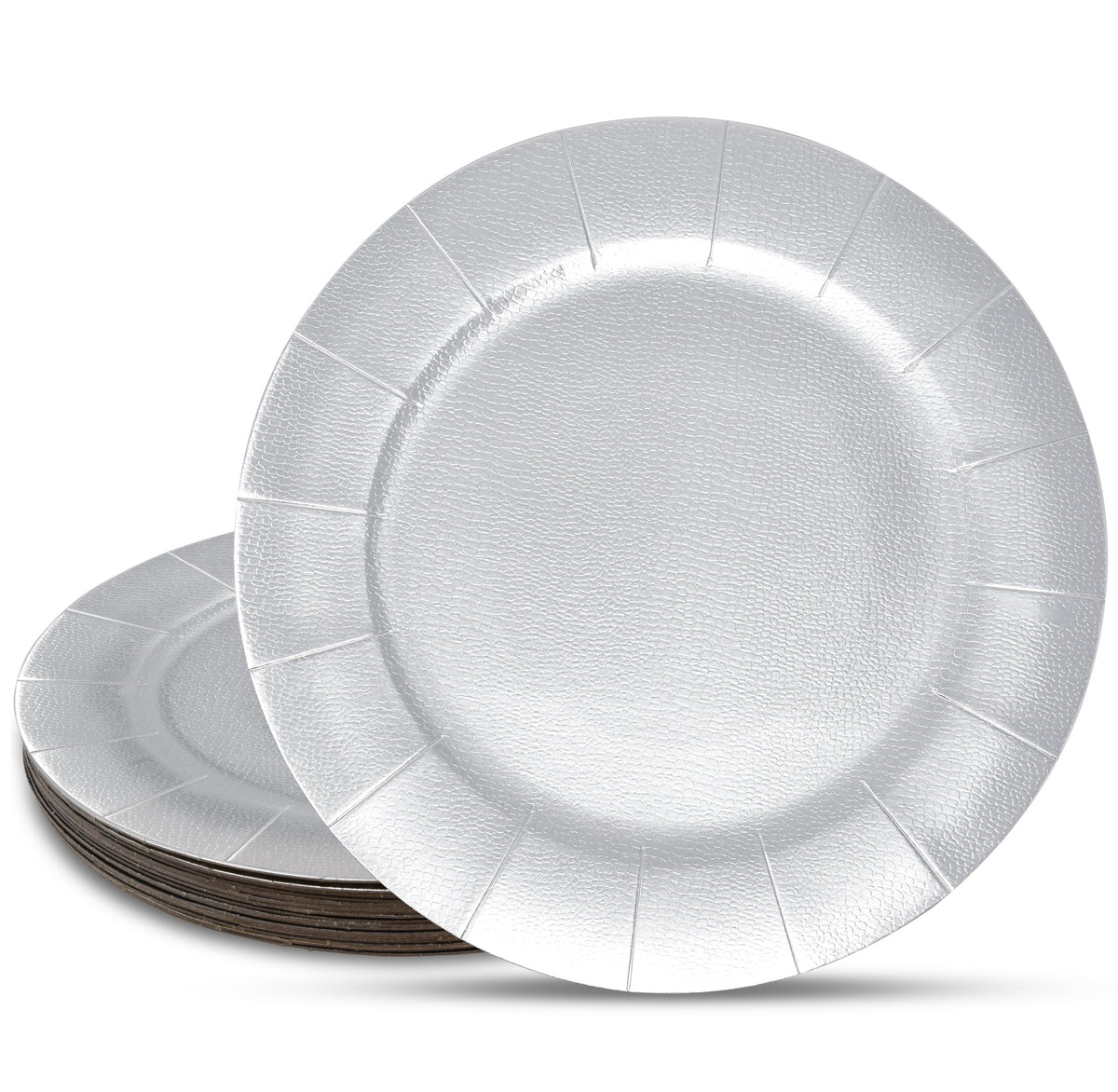 Gift Boutique silver round charger plates 13inch add elegant table setting and easy disposal.