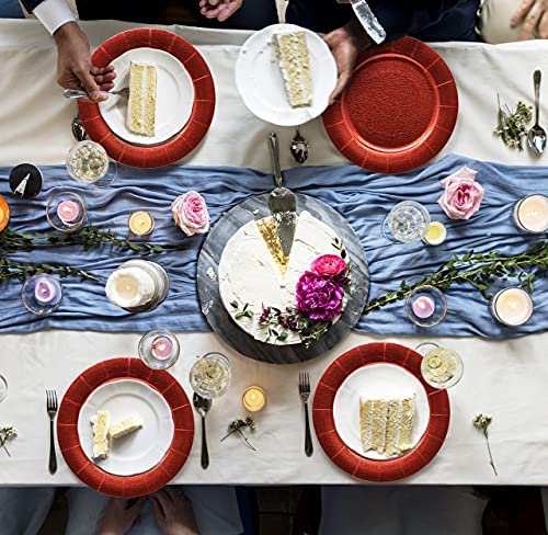 Gift Boutique heavy-duty paper charger enhances festive tables without microwaving or dishwashing.