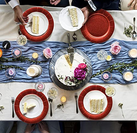 Gift Boutique heavy-duty paper charger enhances festive tables without microwaving or dishwashing.