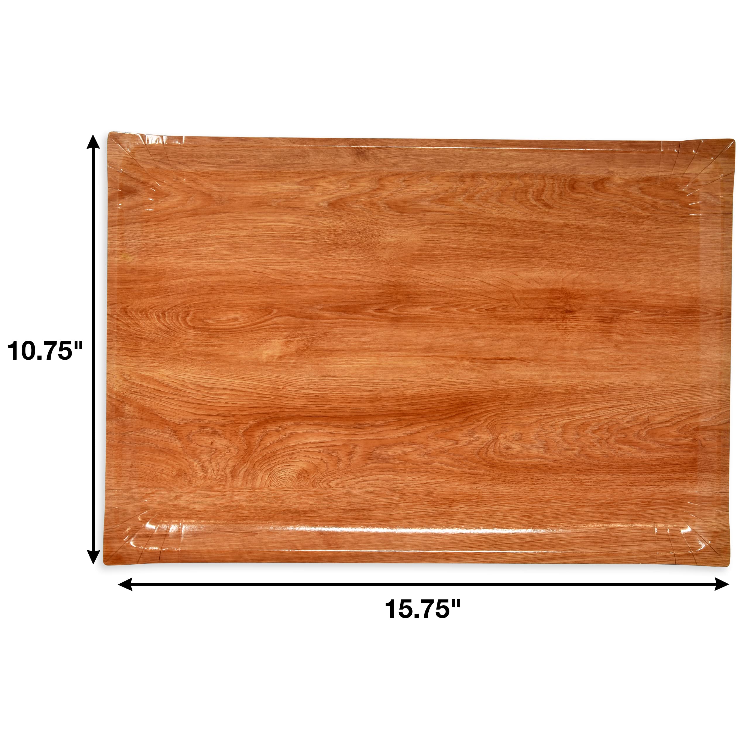 Gift Boutique rustic wood-look trays elevate buffet presentations with easy cleanup.