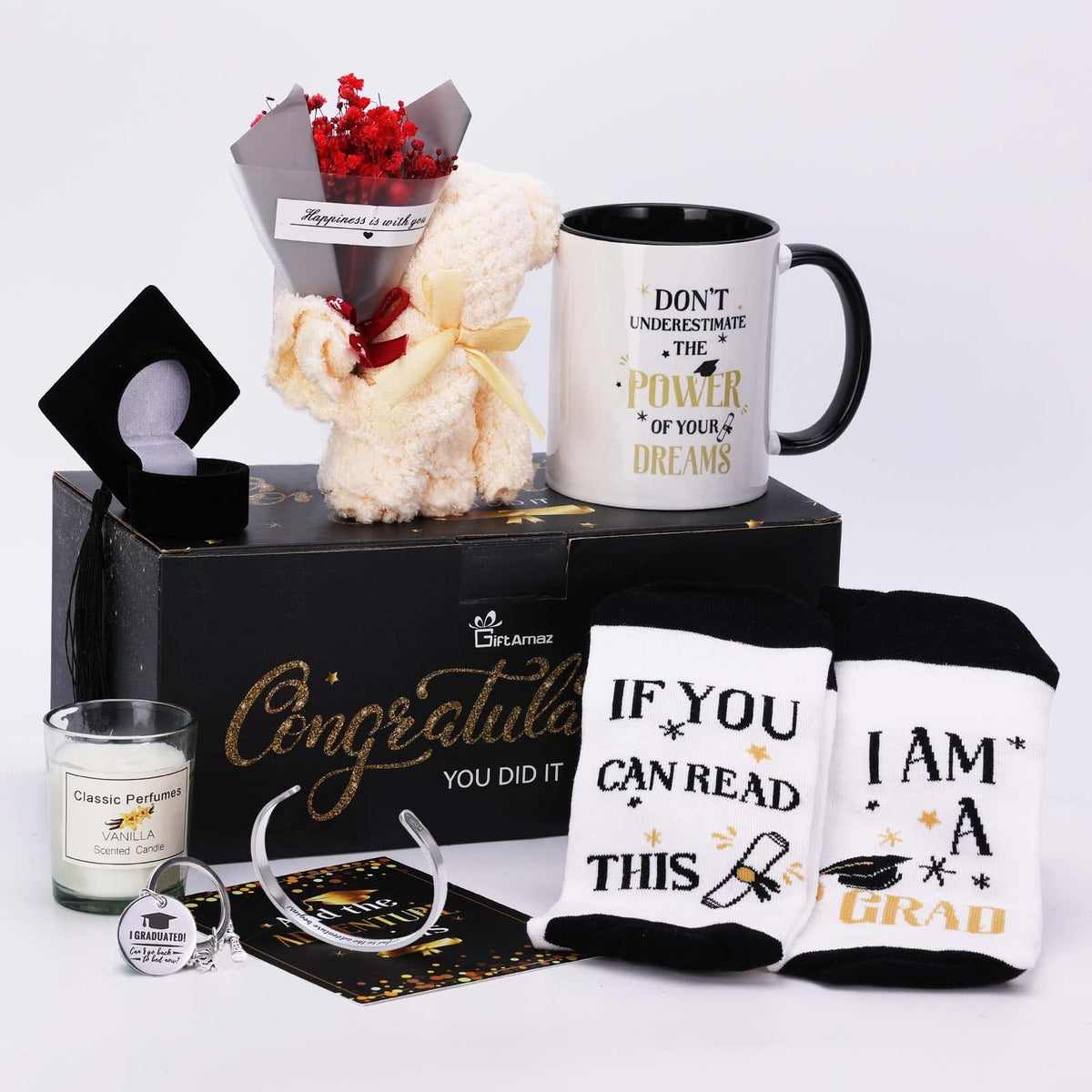 GiftAmaz graduation mug in black and gold, durable ceramic for everyday use.