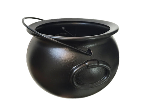 GiftExpress 8-inch black cauldron bucket front view for Halloween candy distribution.
