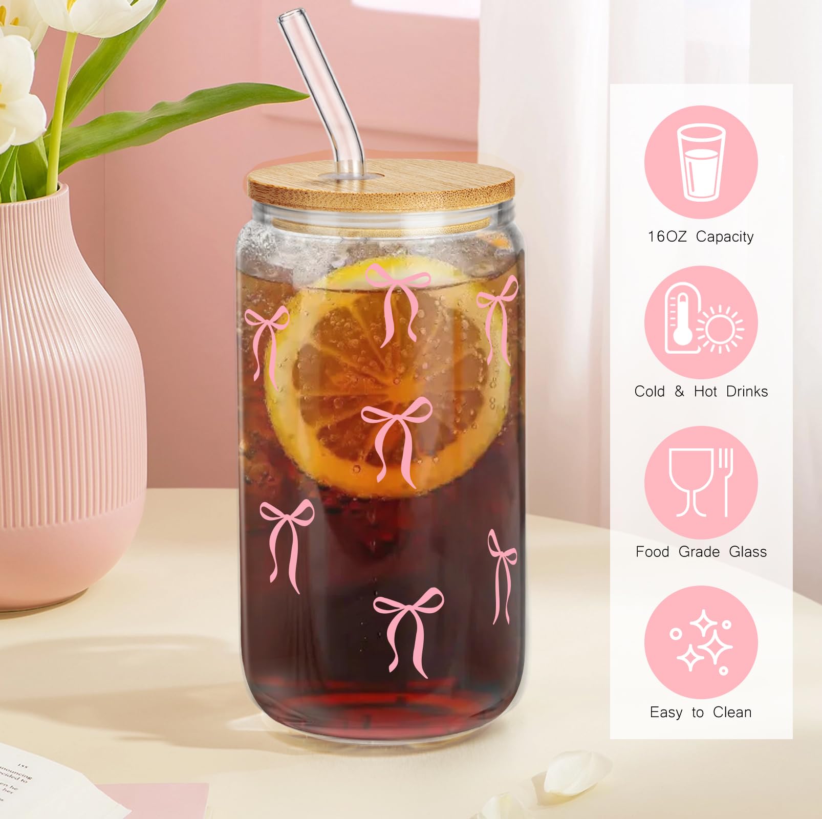 GiftPeak bamboo lid glass cup combines natural materials with durability.