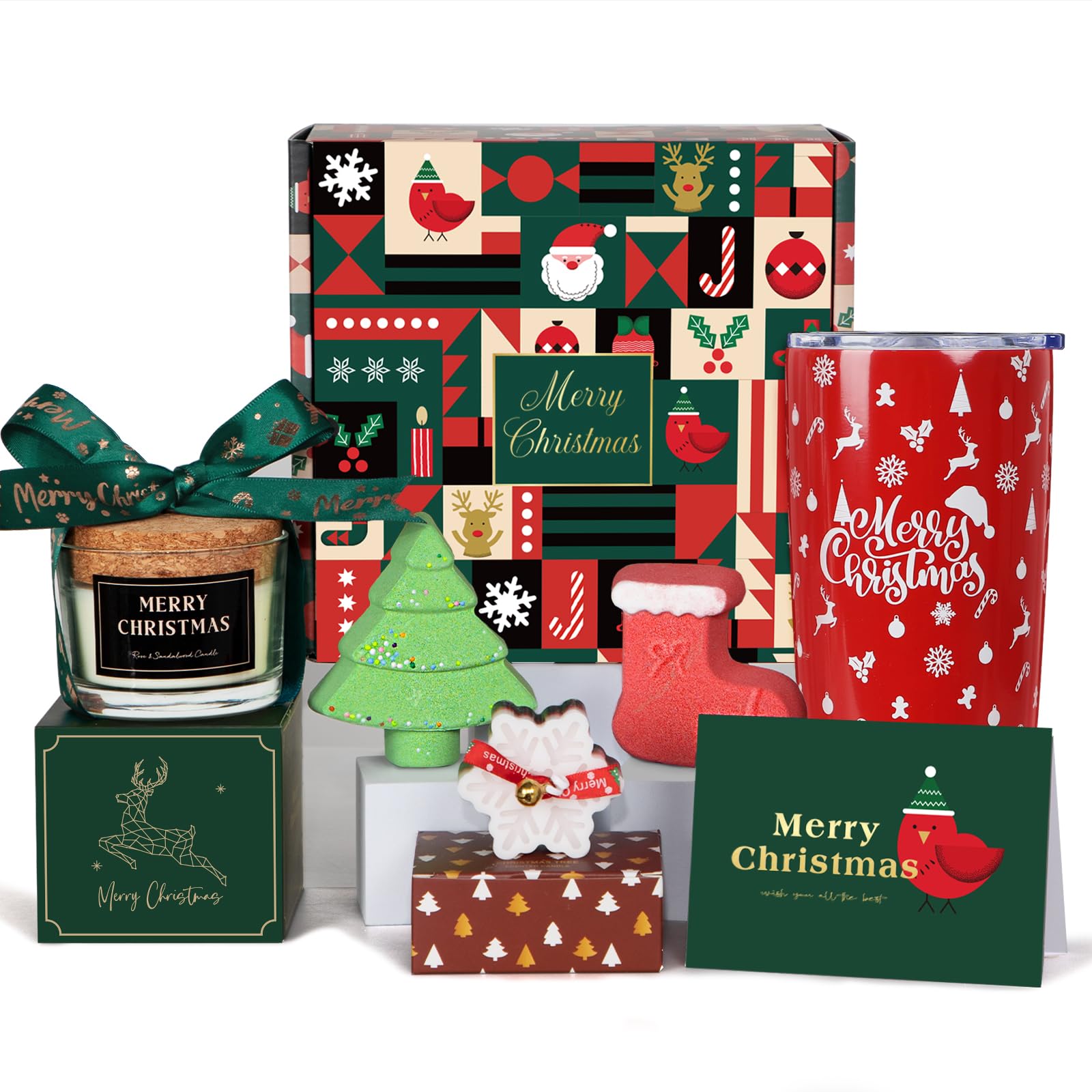 GiftPeak Christmas Red Tumbler with straw and lid for hot or cold drinks