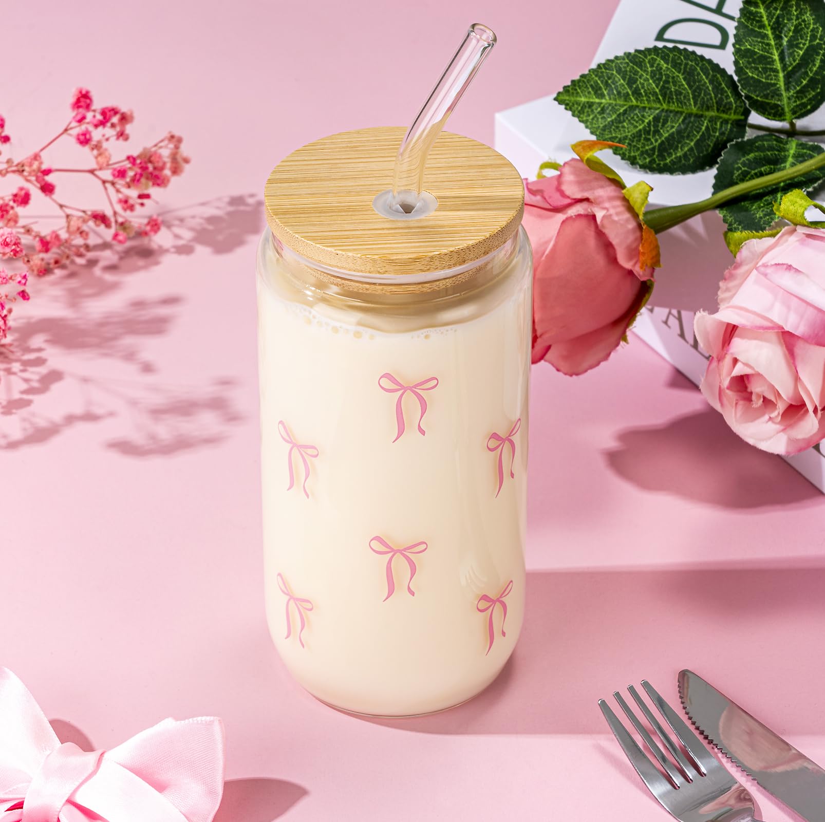GiftPeak pink bow iced coffee cup for stylish daily use.