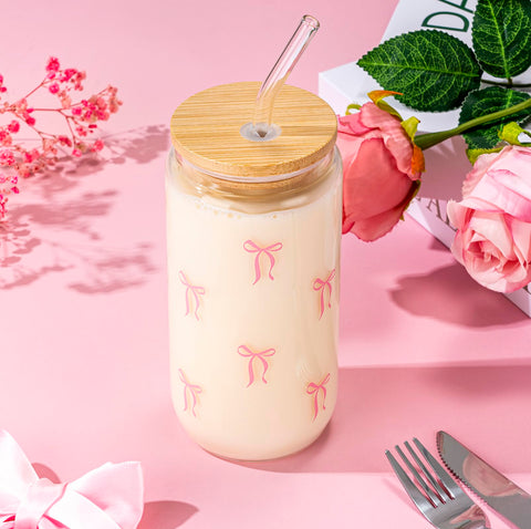 GiftPeak pink bow iced coffee cup for stylish daily use.