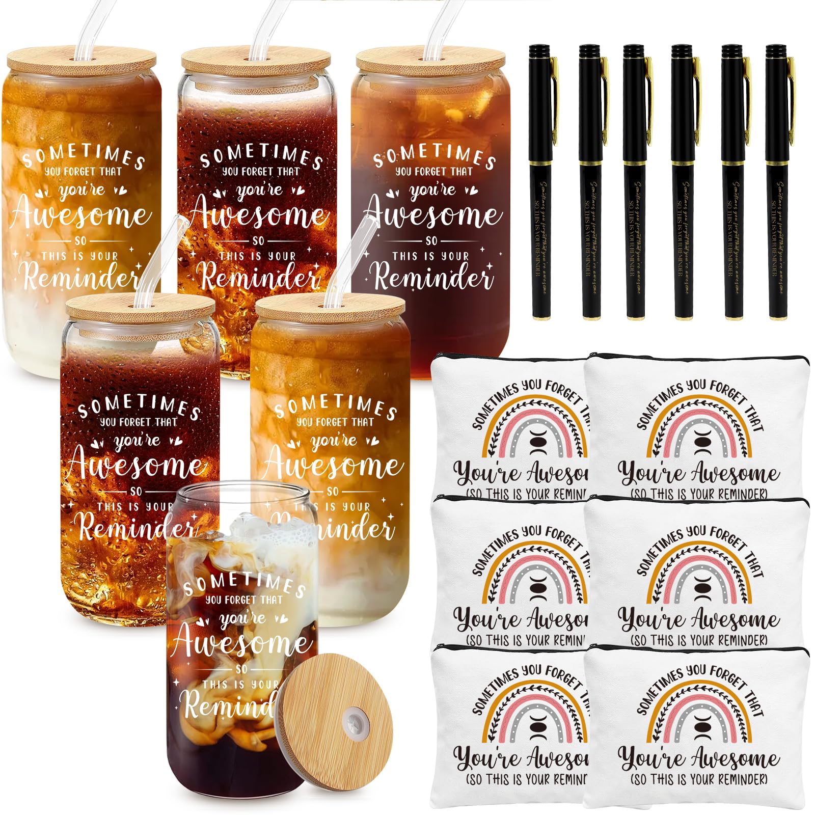 GiftPioneer 16oz glass cup with lid and straw for hot or cold beverages.