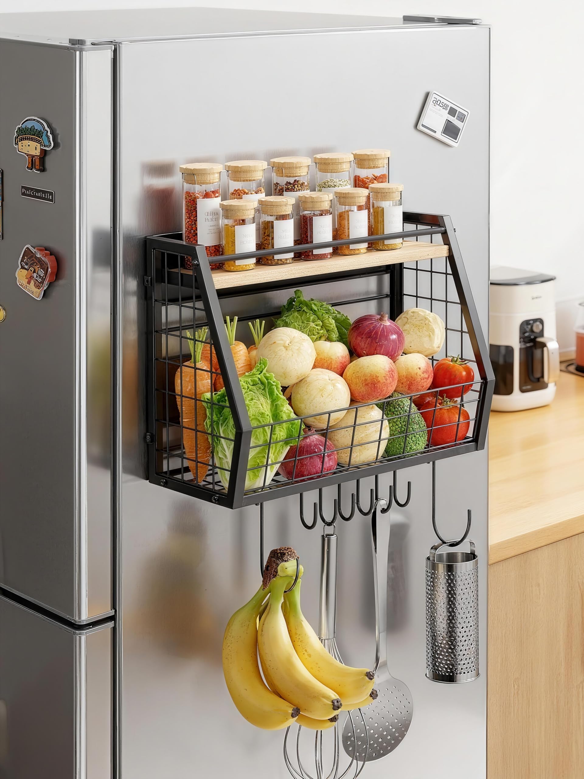 GIGIFTREE magnetic fridge shelf front view showing strong hold and organized space