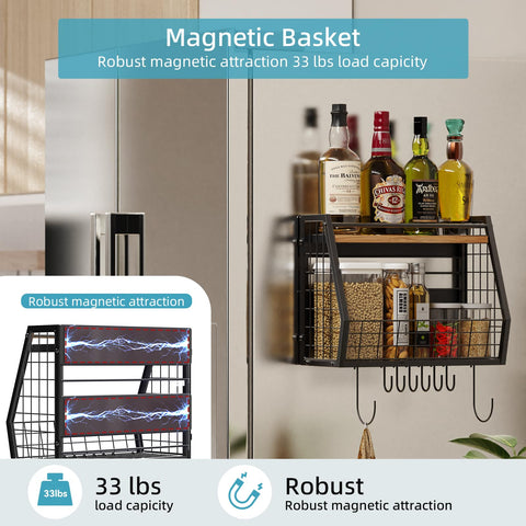 GIGIFTREE magnetic fridge shelf installed with spice jars for easy access