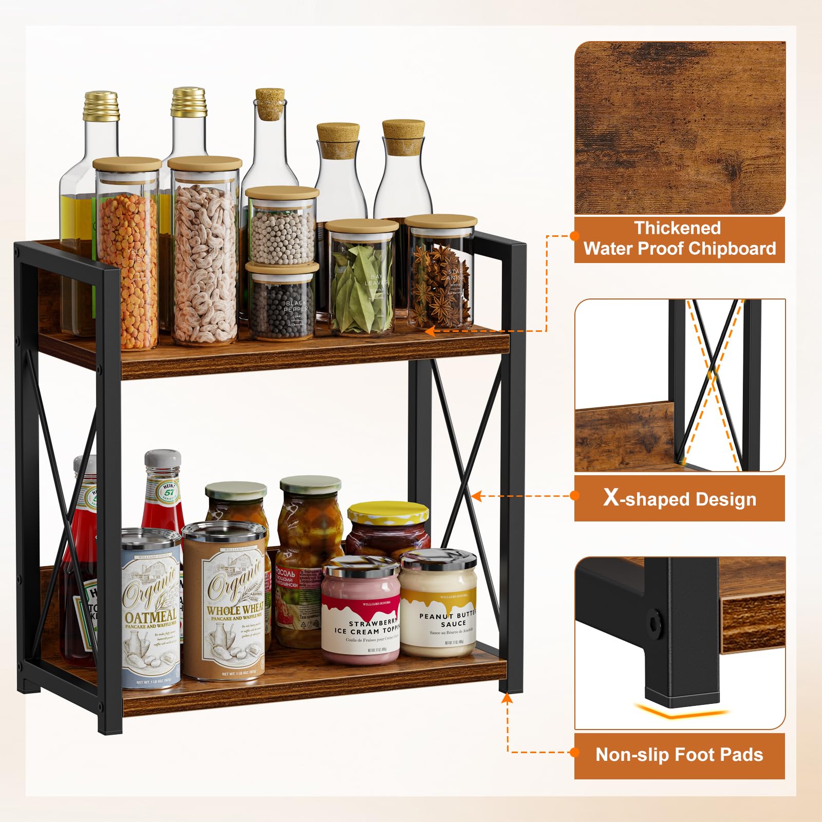 Giikin 2-tier spice rack close-up showing organized spice storage.