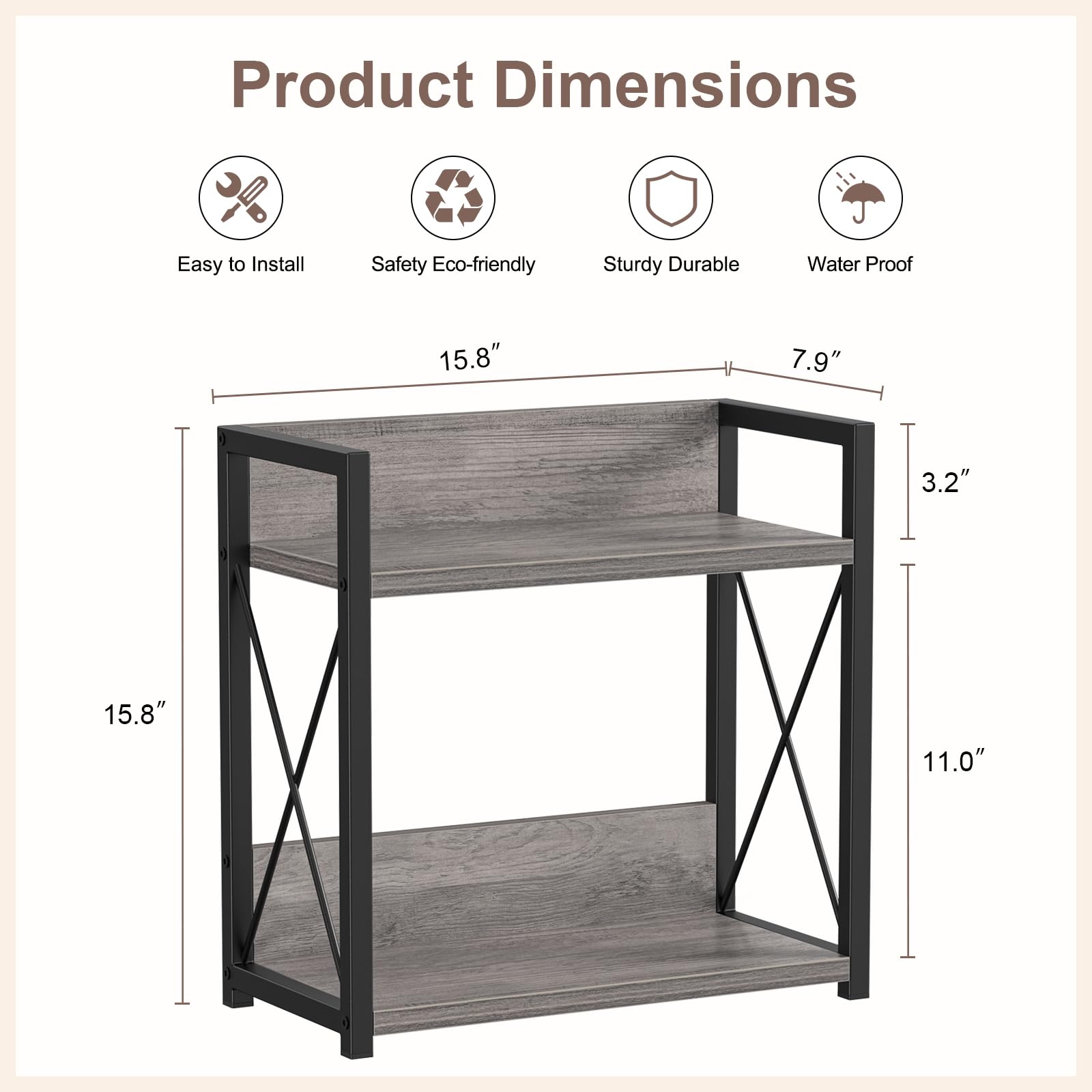 Giikin coffee bar 2-tier rack side view highlights sturdy frame and compact footprint