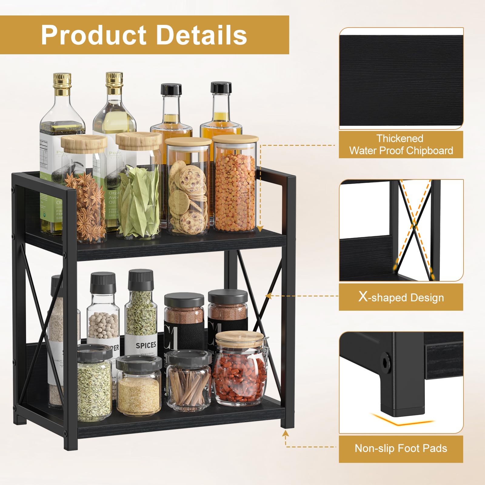 Giikin countertop organizer black metal frame highlights modern kitchen style.