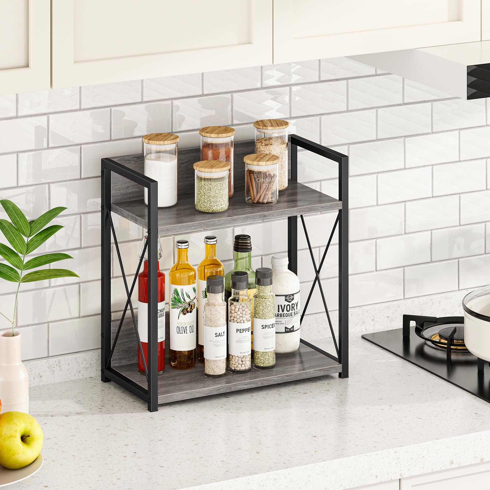 Giikin countertop organizer grey matte frame closeup emphasizes durable material and water resistance