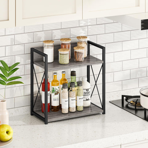Giikin countertop organizer grey matte frame closeup emphasizes durable material and water resistance