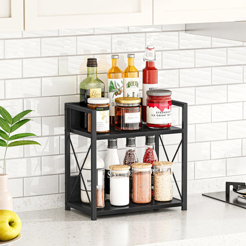 Giikin countertop organizer kitchen use with jars and bottles kept orderly.
