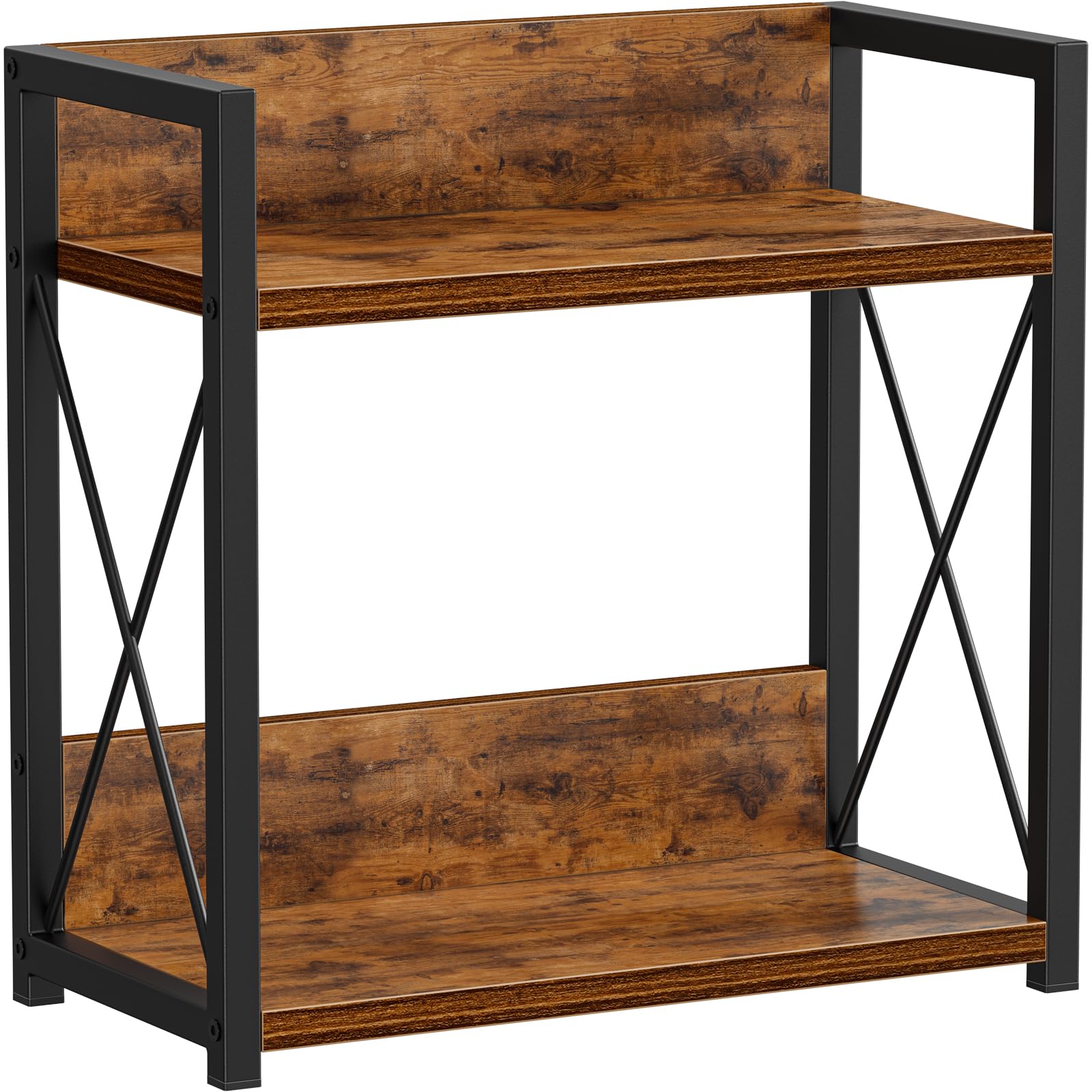 Giikin kitchen counter shelf full view with rustic wood and black frame for organized storage.