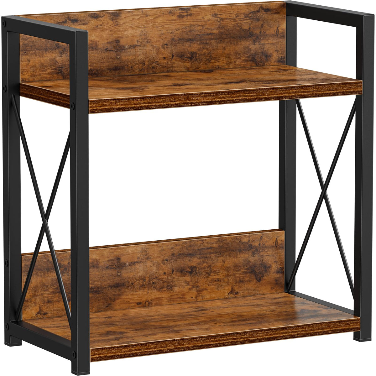 Giikin kitchen counter shelf full view with rustic wood and black frame for organized storage.
