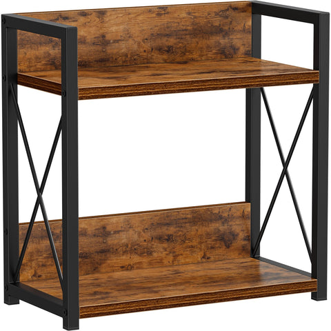 Giikin kitchen counter shelf full view with rustic wood and black frame for organized storage.