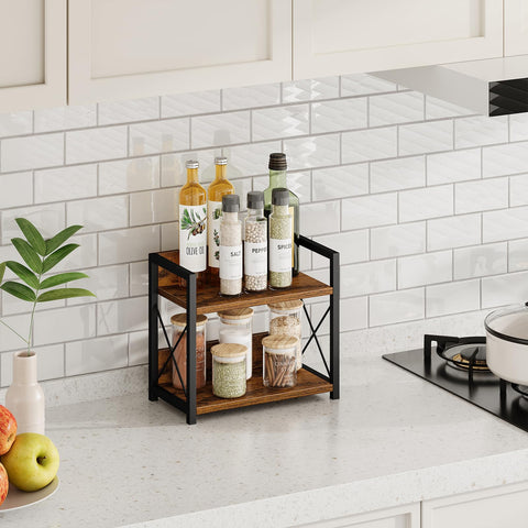 Giikin kitchen spice rack in warm wood brown tones for neat jar storage.