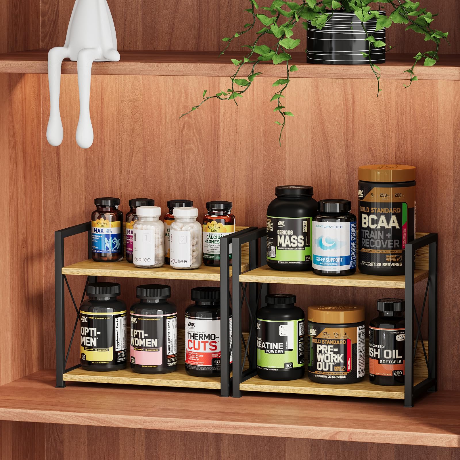 Giikin multi-functional organizer on a countertop, keeping jars neatly arranged.