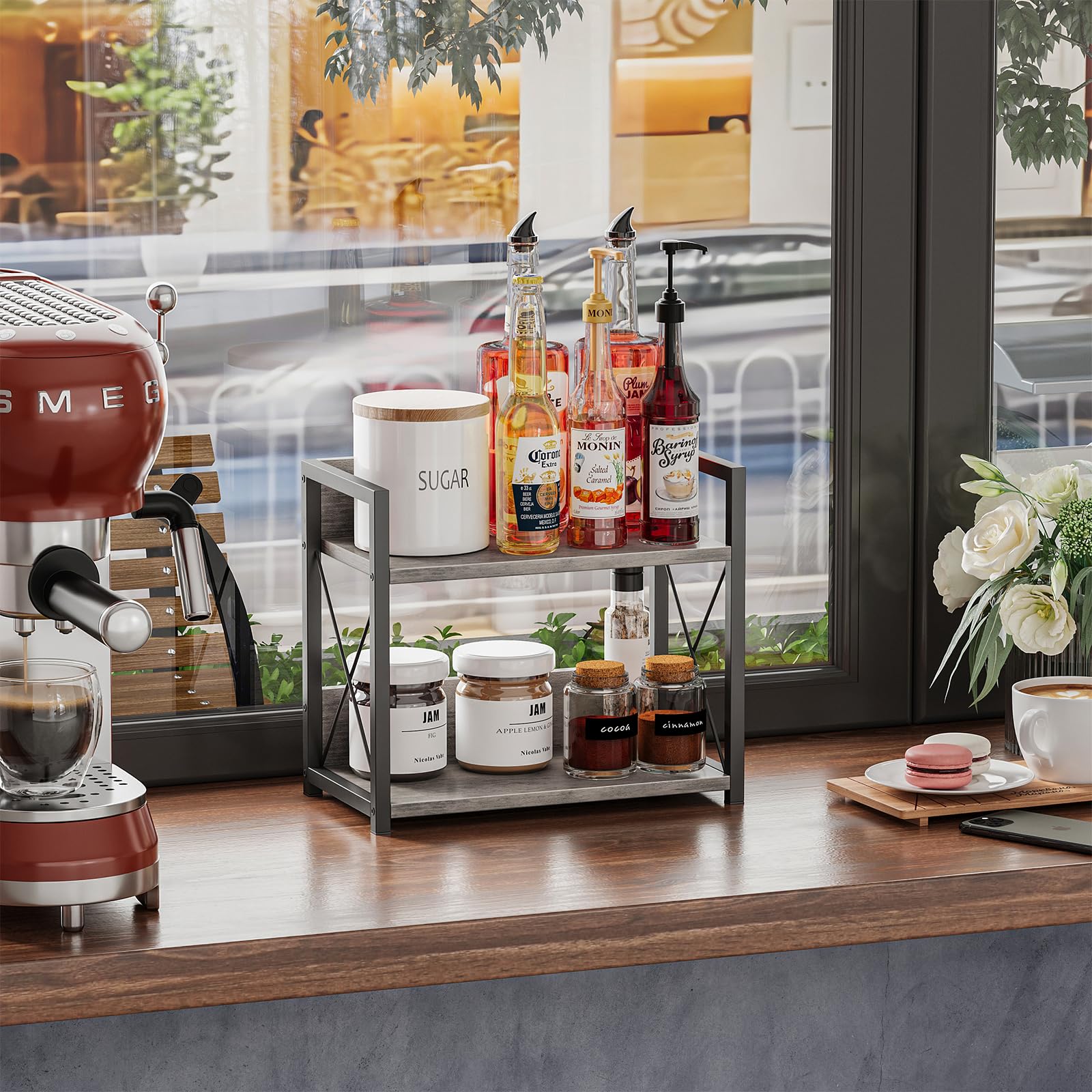 Spice and jar storage keeps pantry essentials accessible