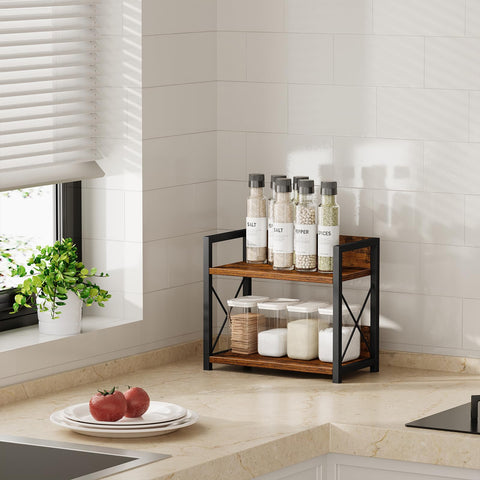 Giikin spice rack with black matte steel frame for sturdy countertop storage.