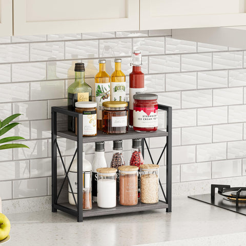 Giikin spice rack on countertop, gray finish keeps essentials within reach