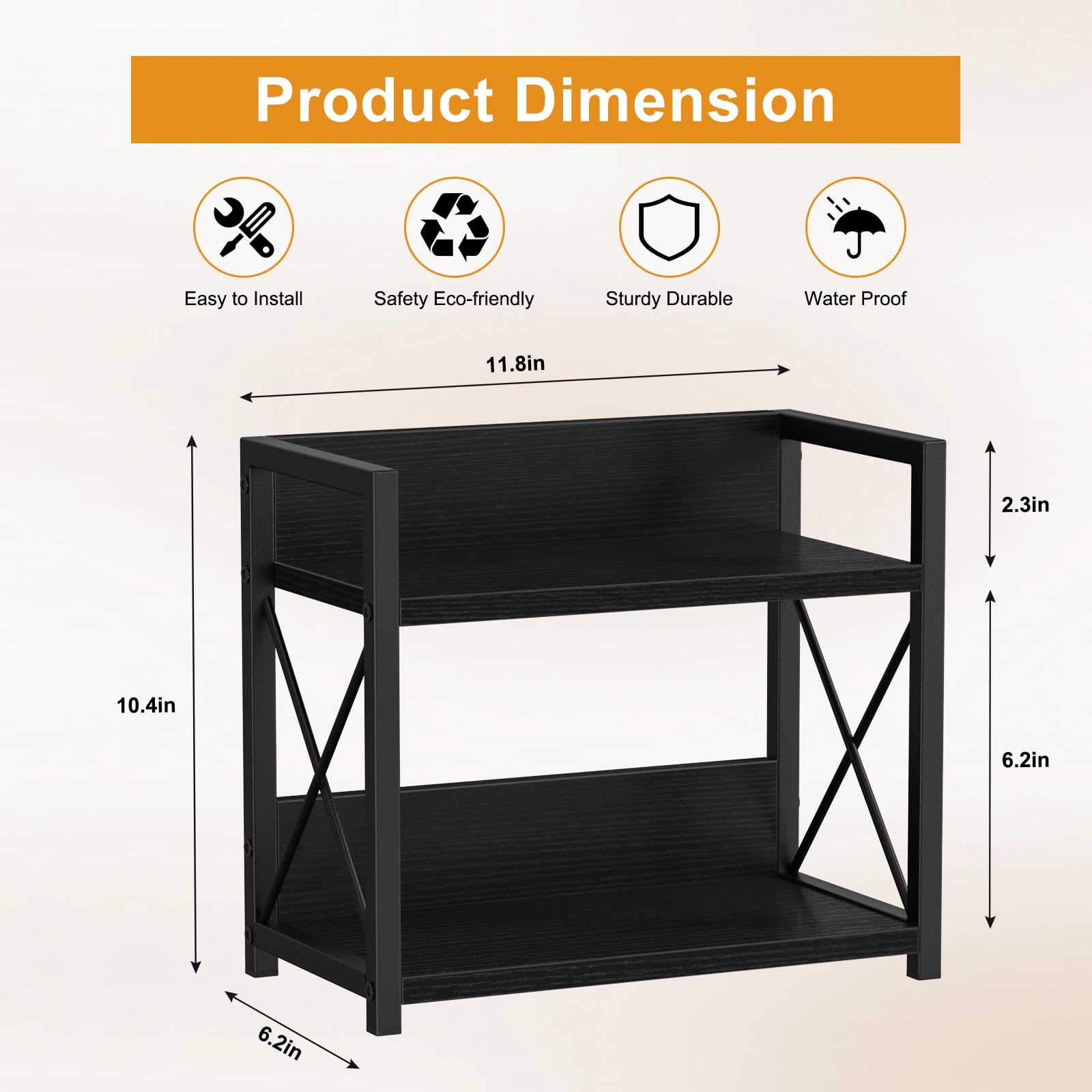 Giikin wood coffee bar organizer black shelves keeping creamers neatly arranged.