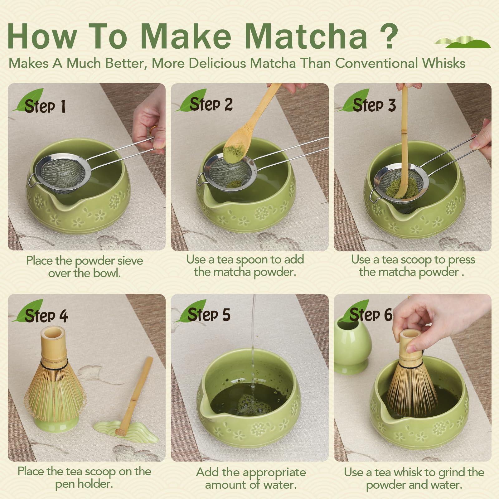Giiouni bamboo tea scoop helps measure precise matcha portions.