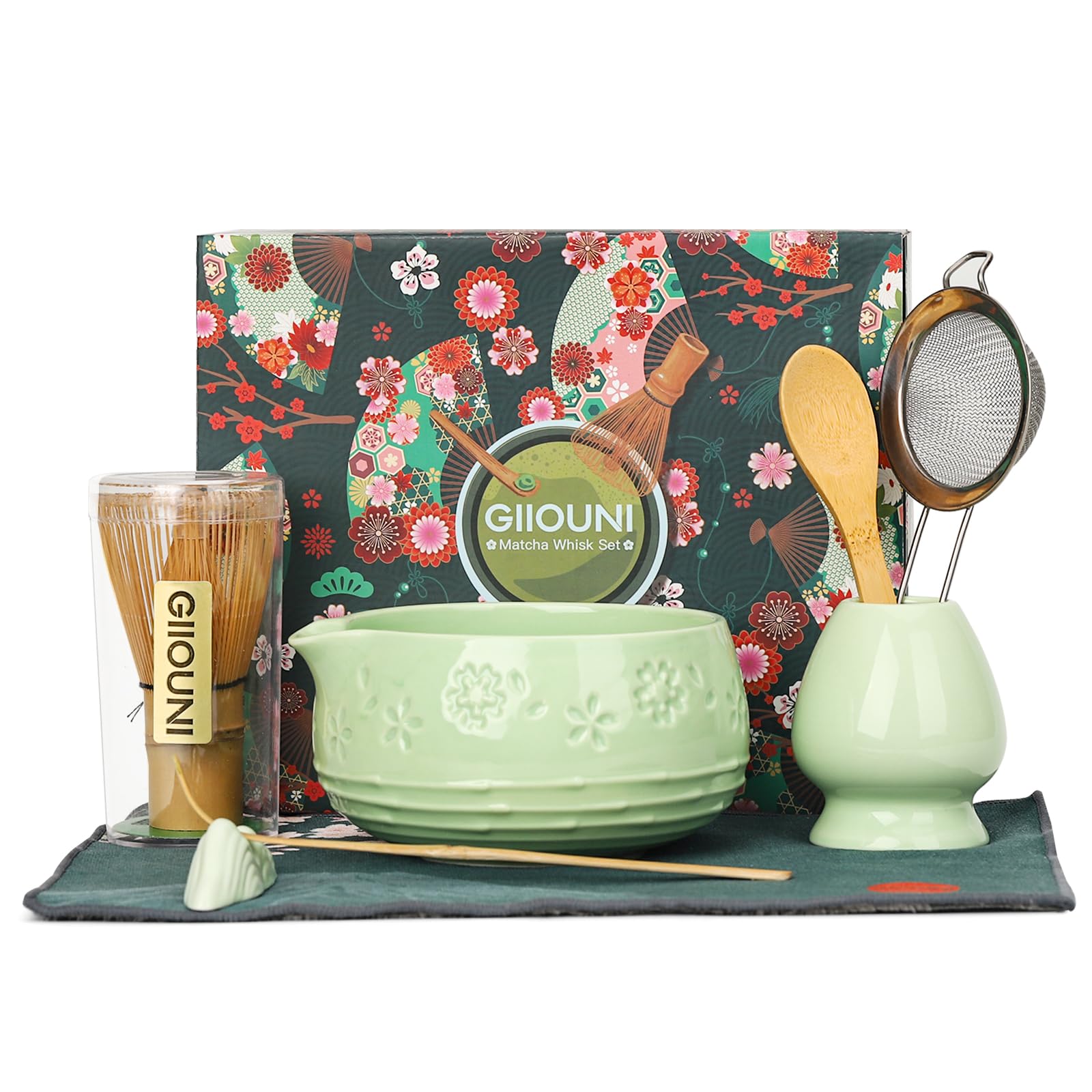 Giiouni matcha whisk set bowl with spout for smooth pouring and frothy matcha.