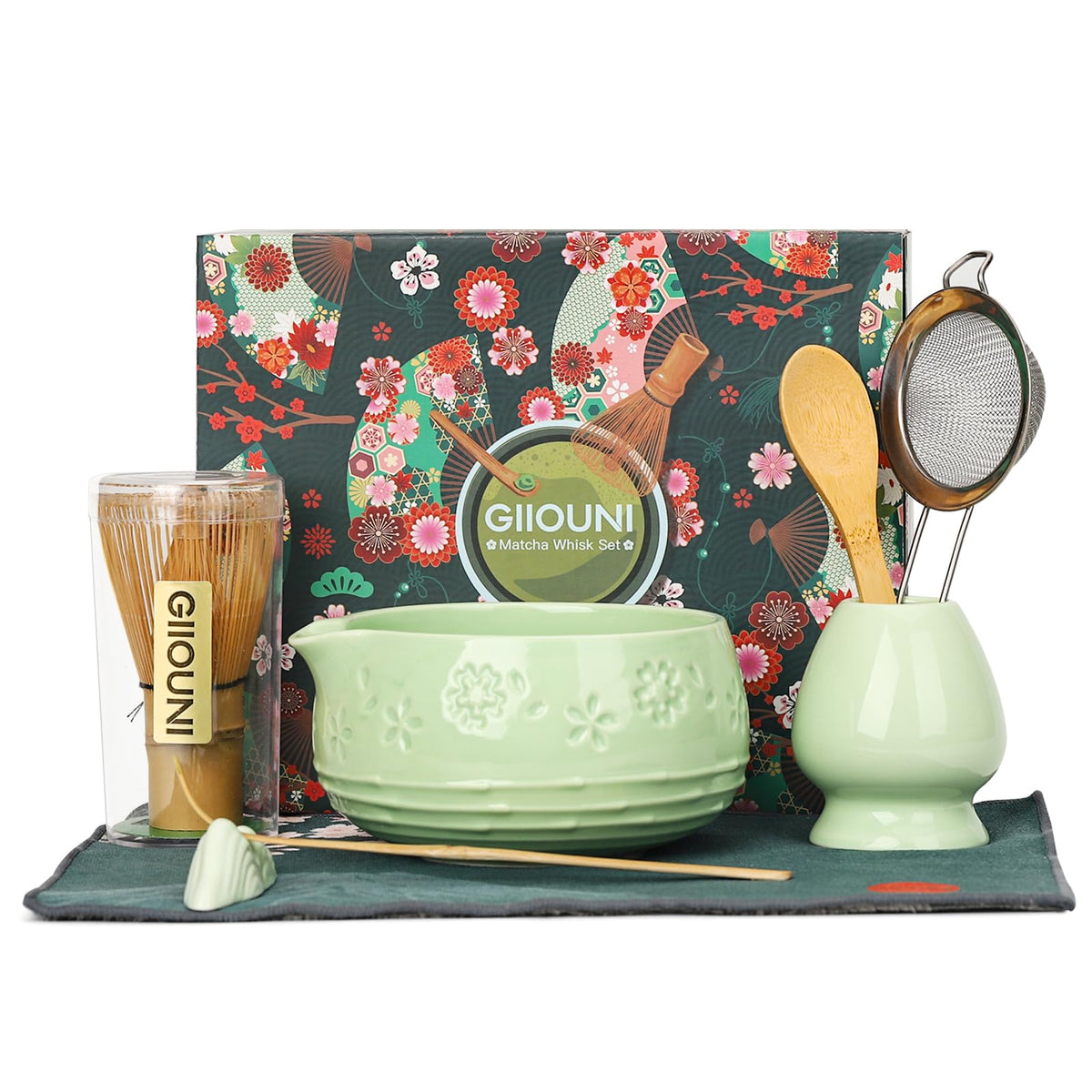 Giiouni matcha whisk set bowl with spout for smooth pouring and frothy matcha.