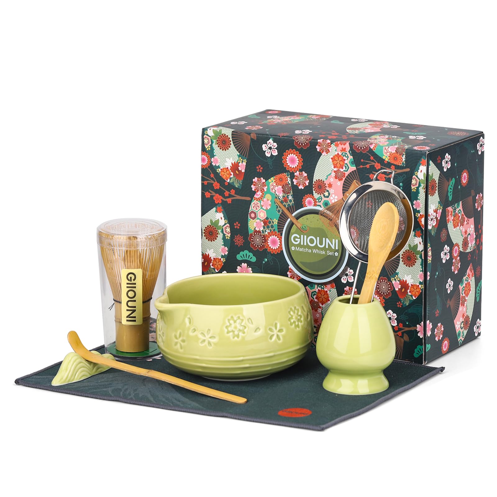 Giiouni matcha whisk set with ceramic bowl and spout for easy, immersive at-home matcha.