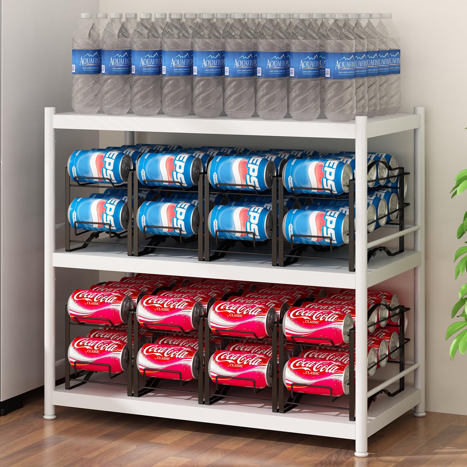 GILLAS soda can organizer with stackable design for compact pantry storage and quick access.