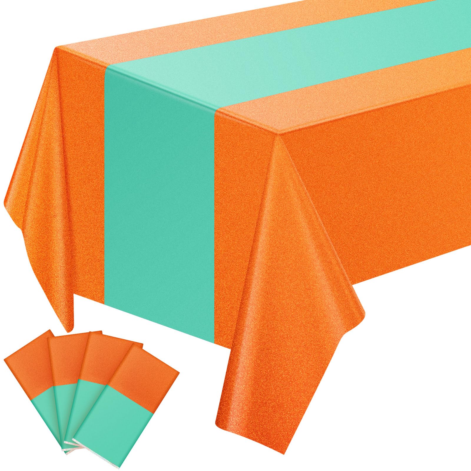Gilprop birthday tablecloth with orange laser glitter adds festive sparkle for celebrations.