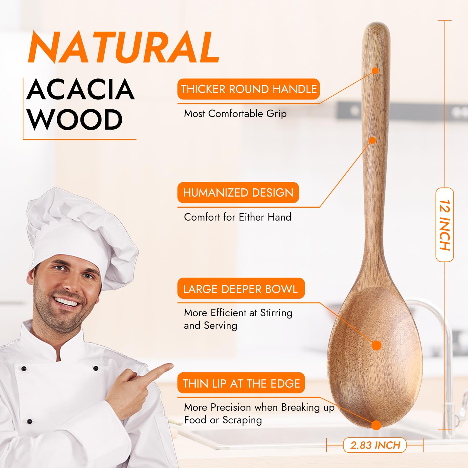 GinSent acacia spoon with ergonomic handle for comfortable stirring