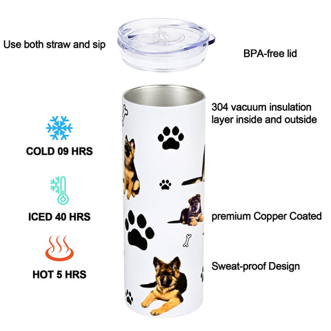 GINGPROUS German Shepherd pattern on tumbler, ideal for dog lovers.
